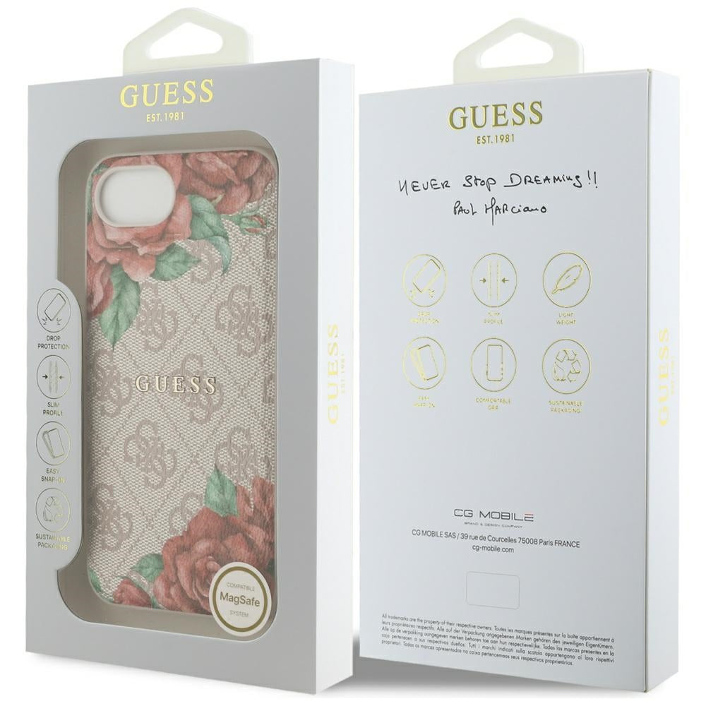 Capa MagSafe para Apple iPhone 17e / 16e, Guess, Estampa de Flores 4G, Rosa