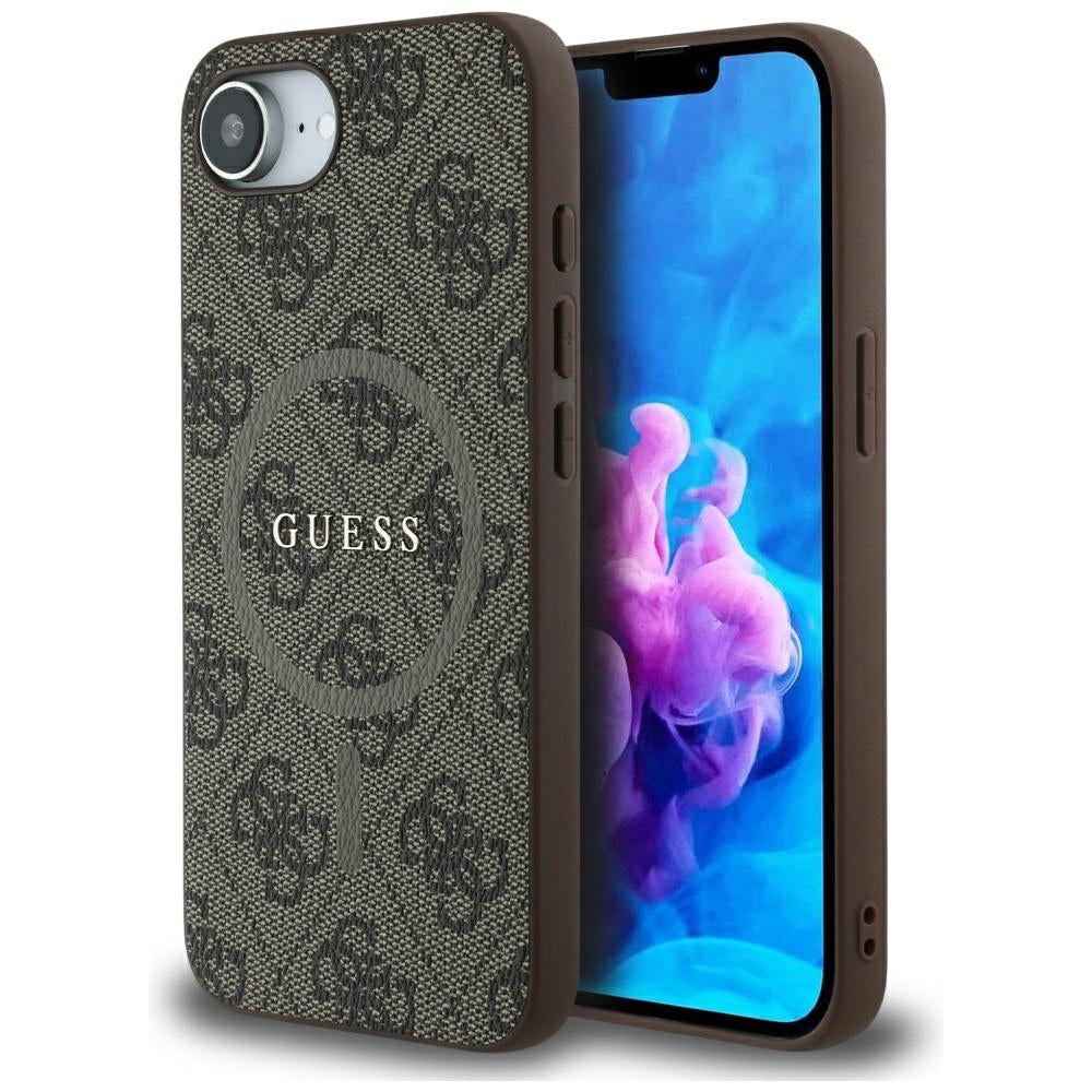 Capa MagSafe para Apple iPhone 17e / 16e, Guess, 4G Ring Classic Logo, Castanho