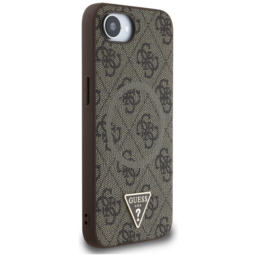 Capa MagSafe para Apple iPhone 17e / 16e, Guess, Logo Triângulo Anel 4G, Castanho
