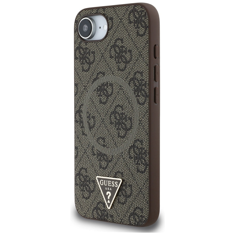 Capa MagSafe para Apple iPhone 17e / 16e, Guess, Logo Triângulo Anel 4G, Castanho
