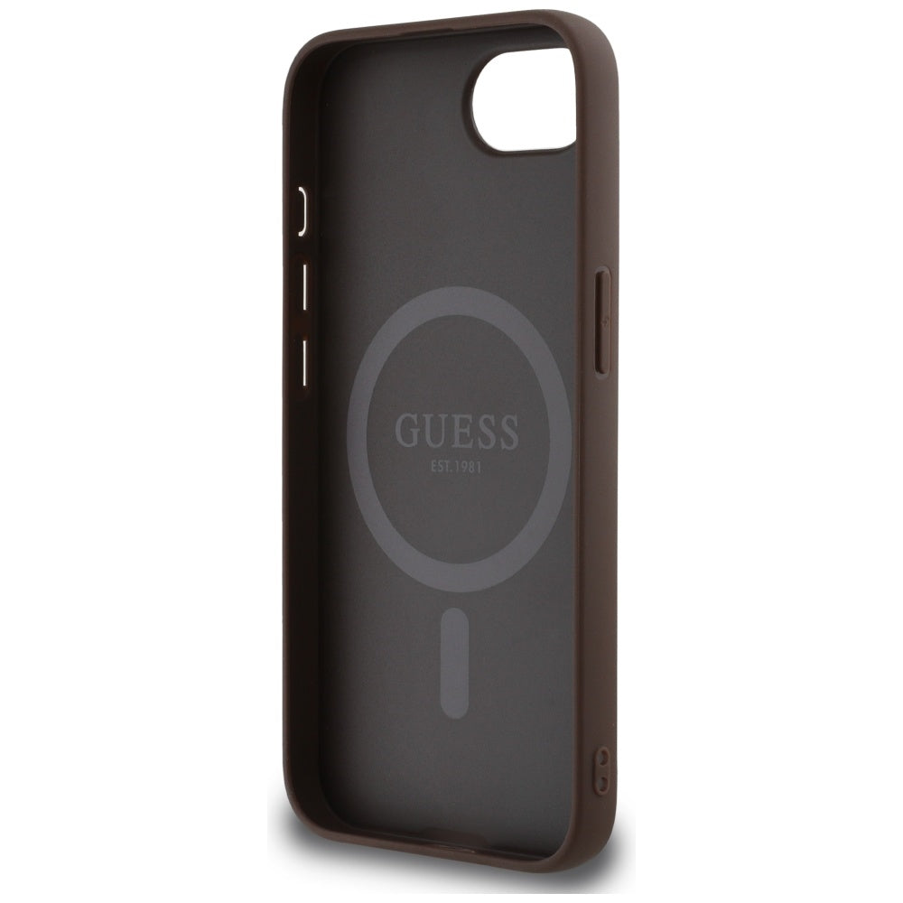 Capa MagSafe para Apple iPhone 17e / 16e, Guess, Logo Triângulo Anel 4G, Castanho
