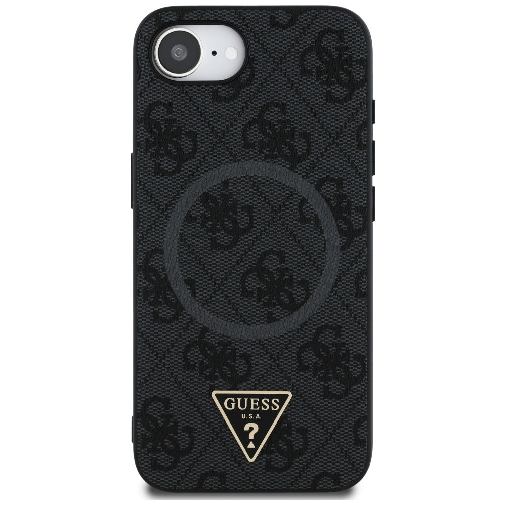 Capa MagSafe para Apple iPhone 17e / 16e, Guess, Logo Triângulo Anel 4G, Preta