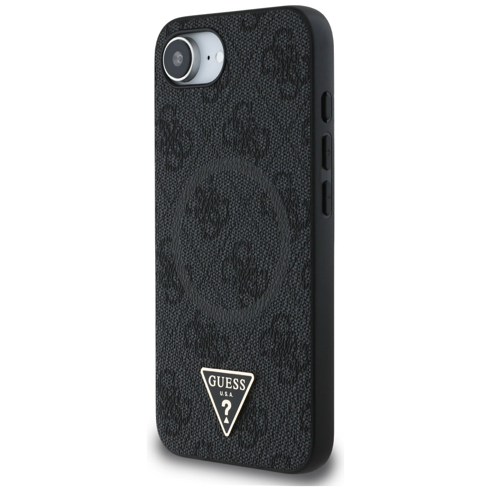 Capa MagSafe para Apple iPhone 17e / 16e, Guess, Logo Triângulo Anel 4G, Preta