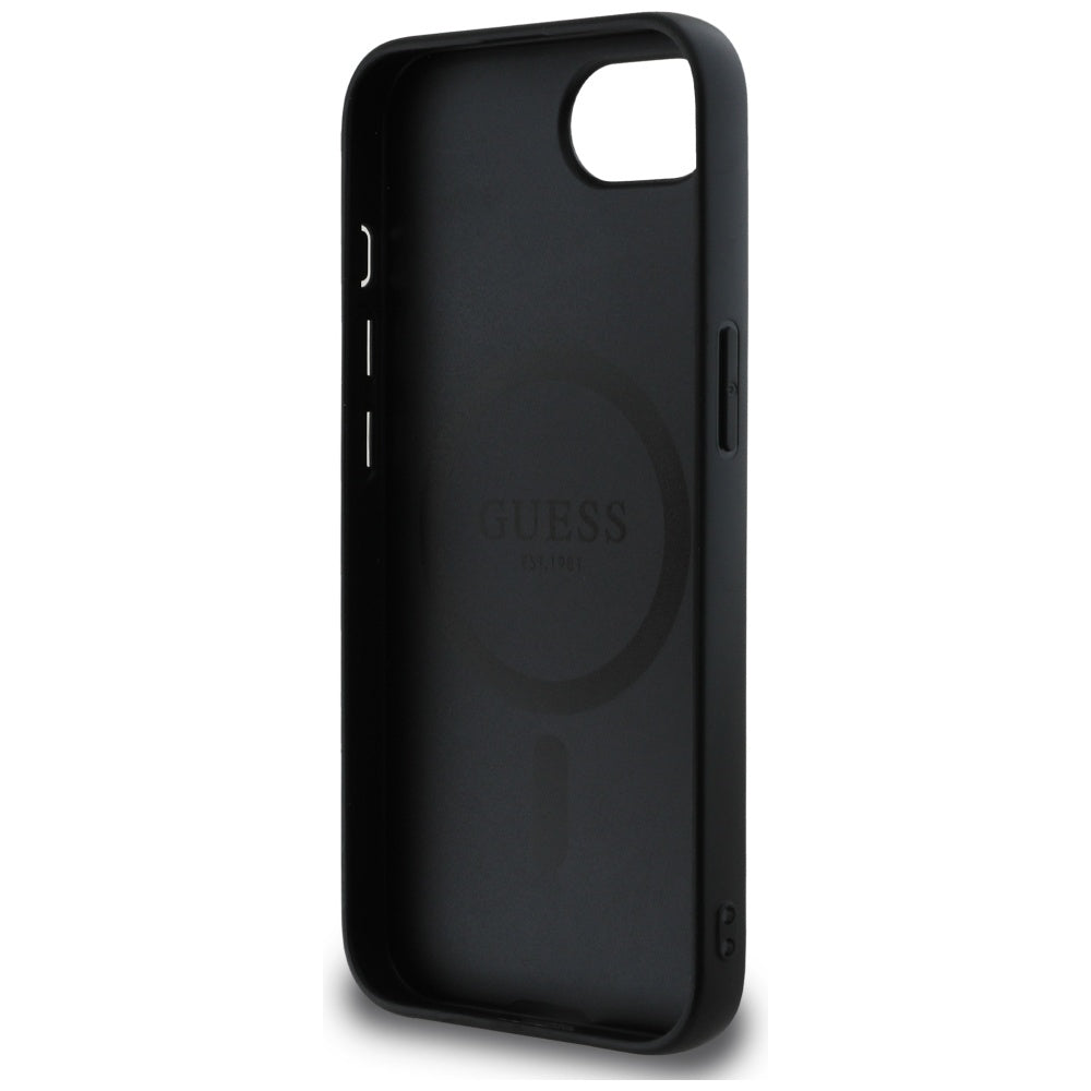 Capa MagSafe para Apple iPhone 17e / 16e, Guess, Logo Triângulo Anel 4G, Preta