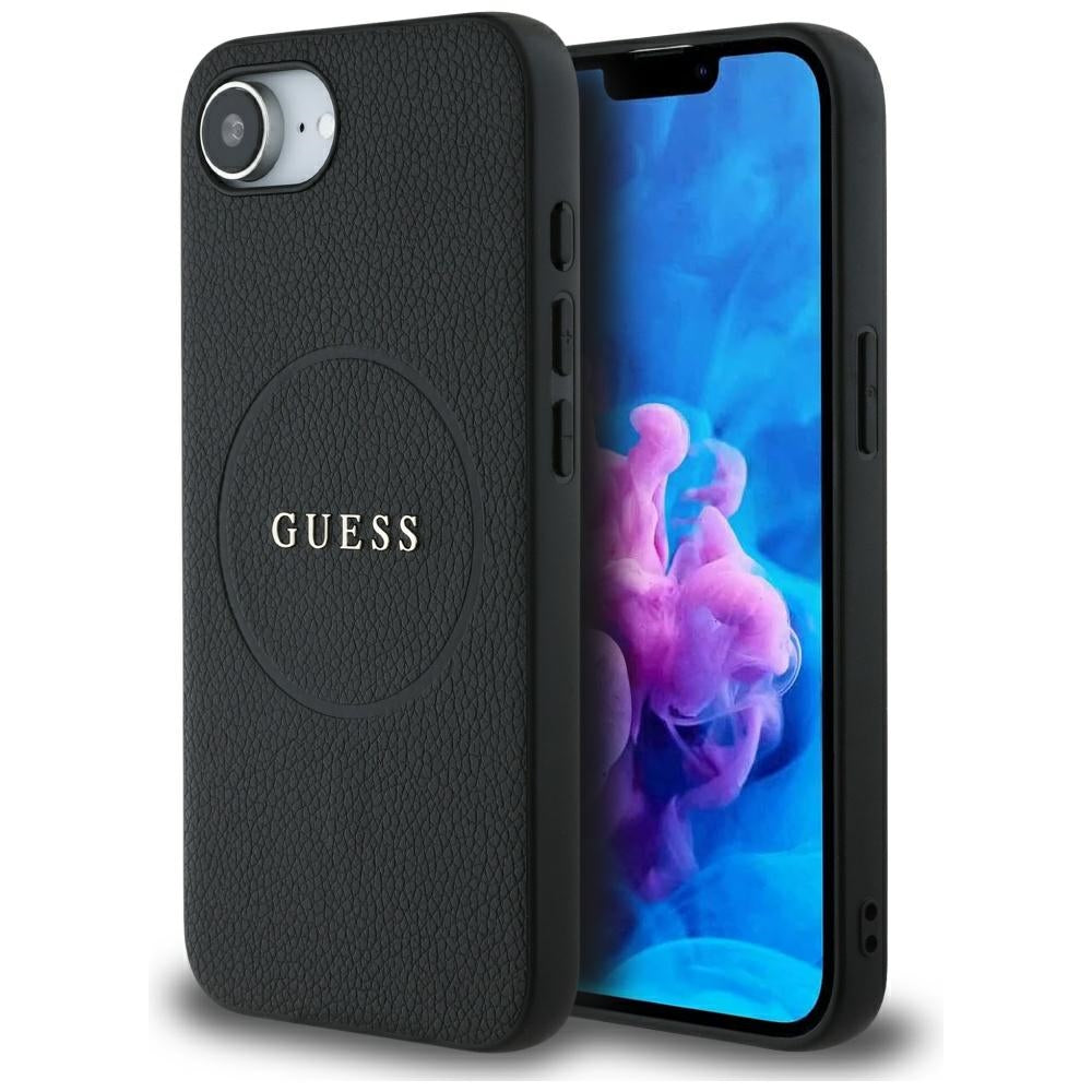 Capa MagSafe para Apple iPhone 17e / 16e, Guess, Grained Gold Ring, Preta