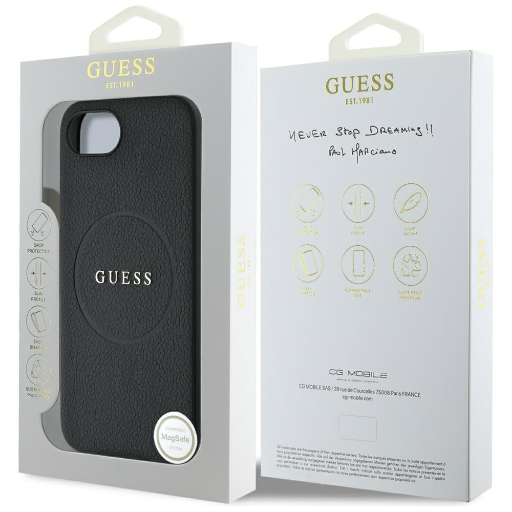 Capa MagSafe para Apple iPhone 17e / 16e, Guess, Grained Gold Ring, Preta