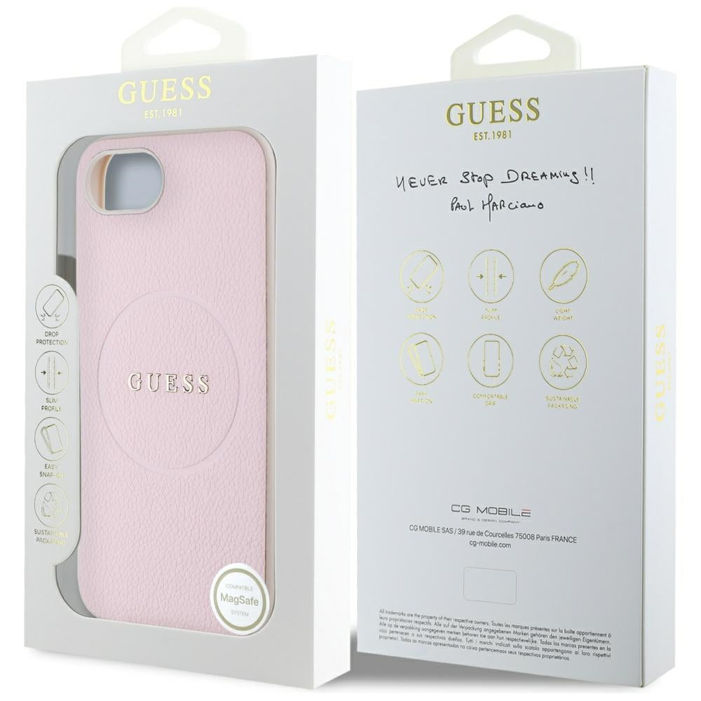 Capa MagSafe para Apple iPhone 17e / 16e, Guess, Grained Gold Ring, Rosa