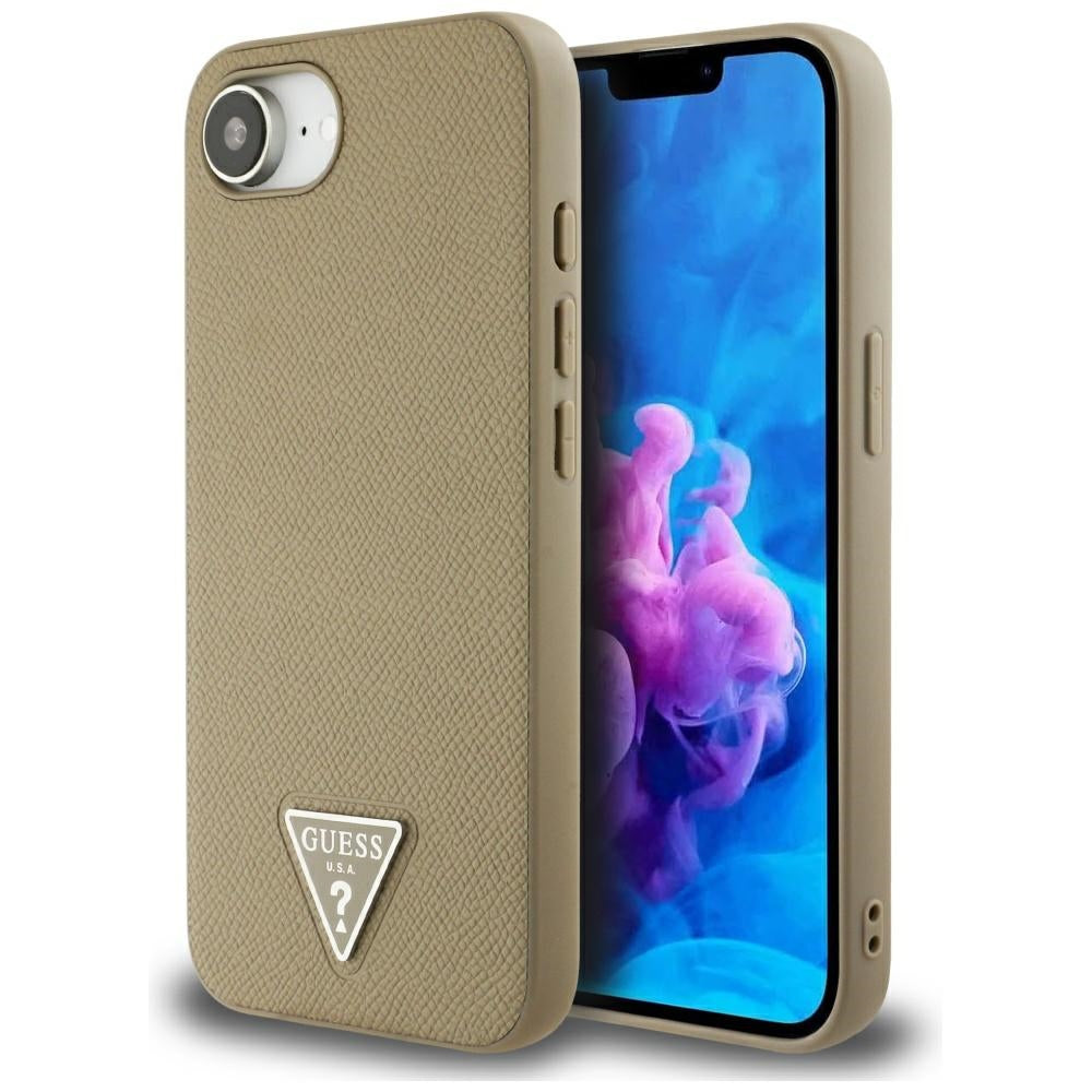 Capa MagSafe para Apple iPhone 17e / 16e, Guess, Logo Triângulo Granulado, Castanho