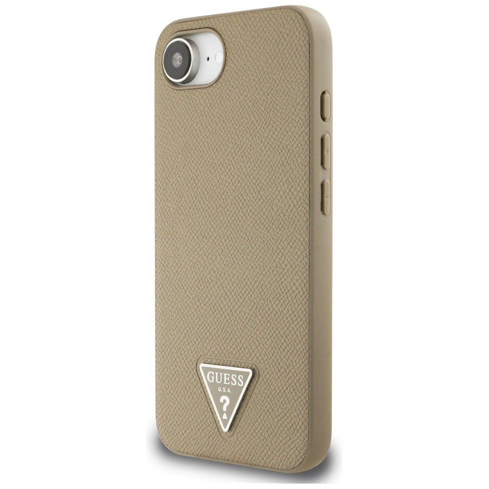 Capa MagSafe para Apple iPhone 17e / 16e, Guess, Logo Triângulo Granulado, Castanho