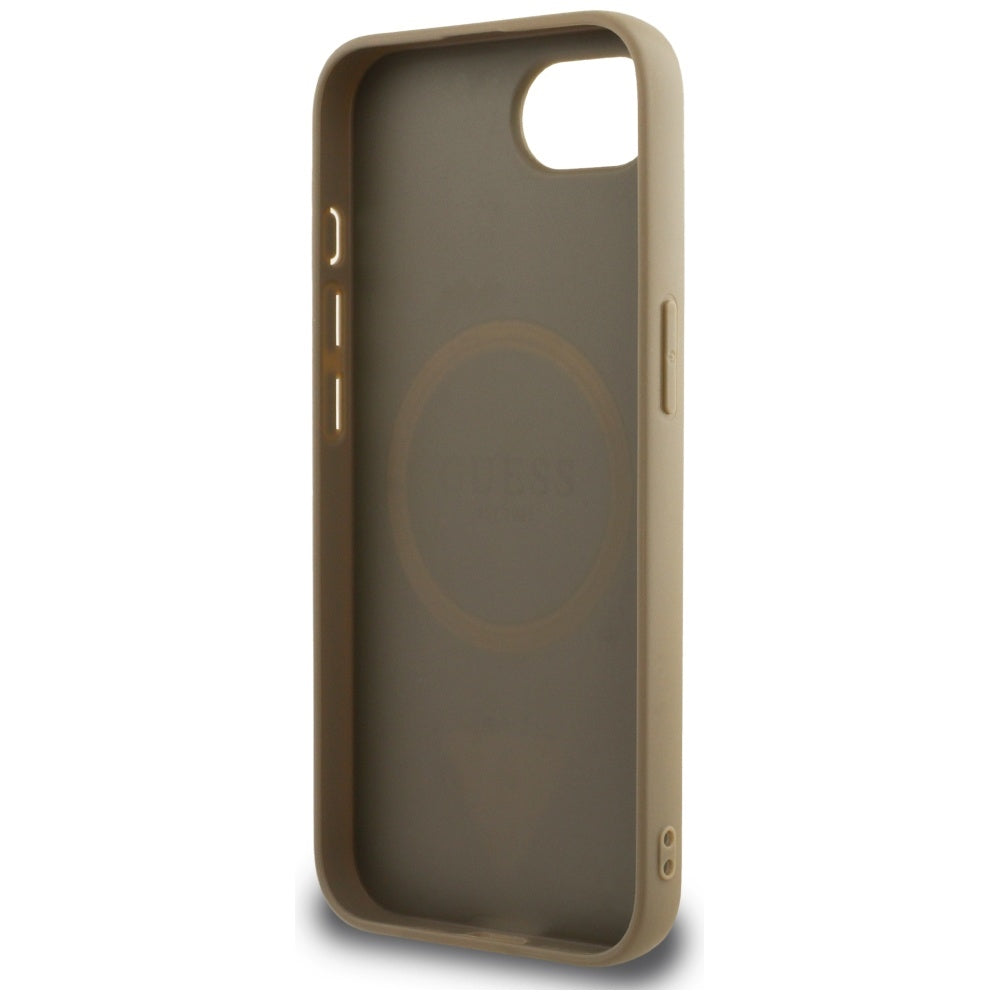 Capa MagSafe para Apple iPhone 17e / 16e, Guess, Logo Triângulo Granulado, Castanho