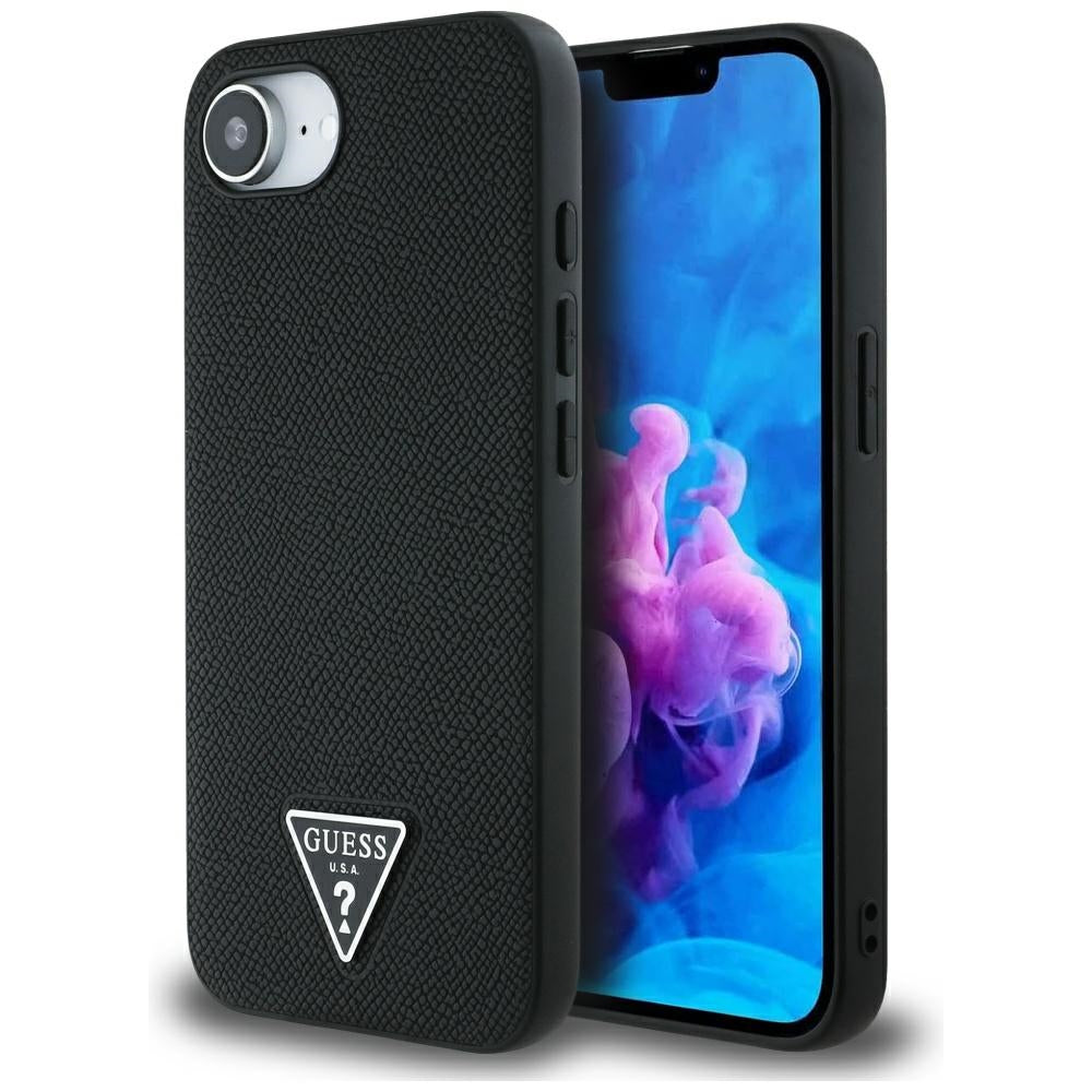 Capa MagSafe para Apple iPhone 17e / 16e, Guess, Logo Triângulo Granulado, Preta