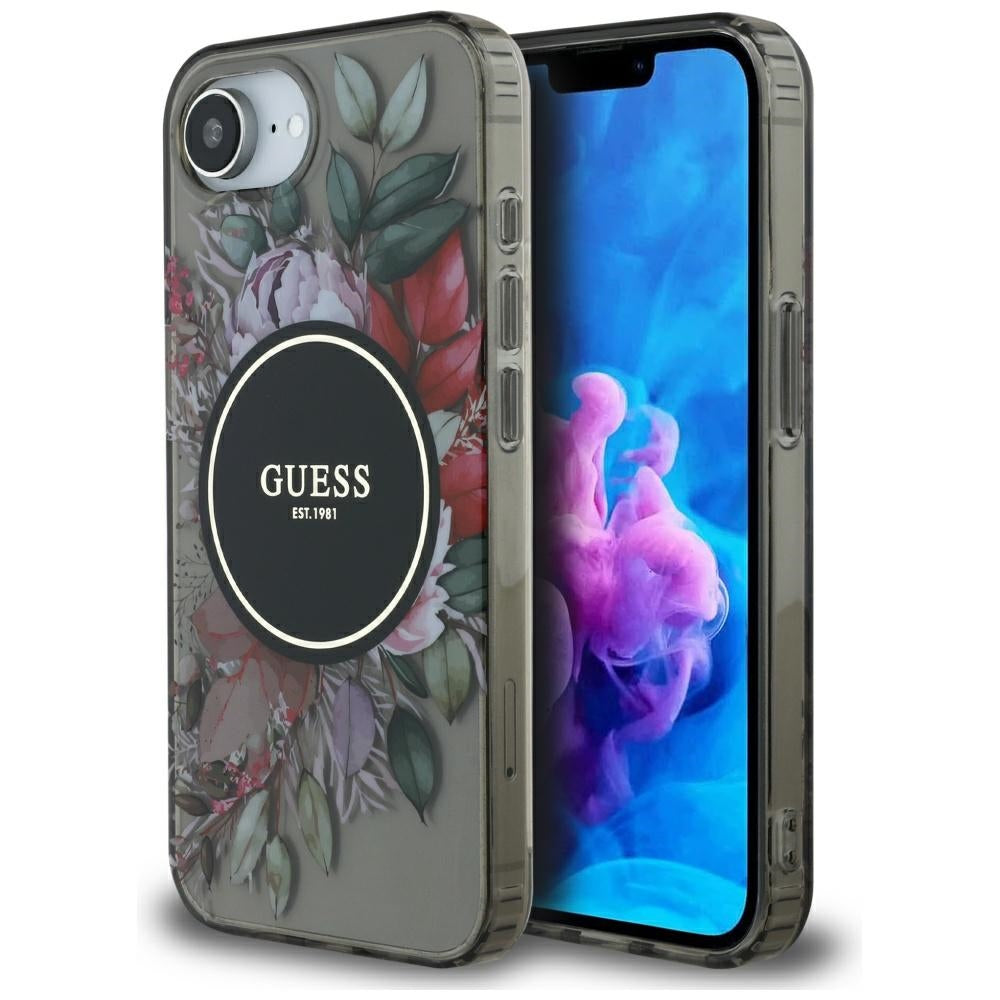 Capa MagSafe para Apple iPhone 17e / 16e, Guess, IML Flowers, Preta