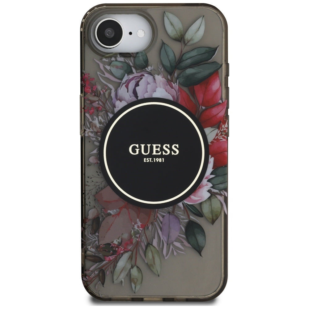 Capa MagSafe para Apple iPhone 17e / 16e, Guess, IML Flowers, Preta