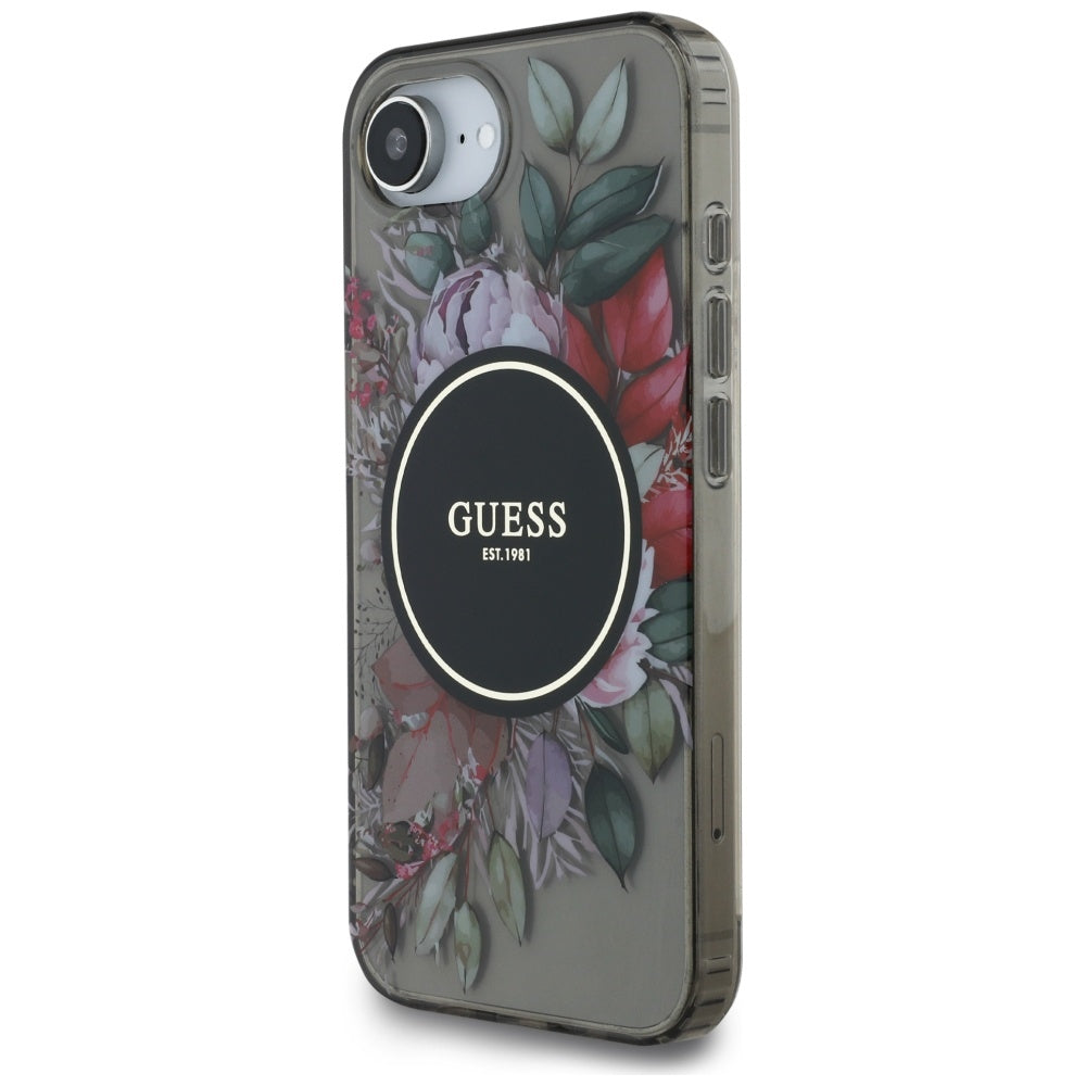 Capa MagSafe para Apple iPhone 17e / 16e, Guess, IML Flowers, Preta