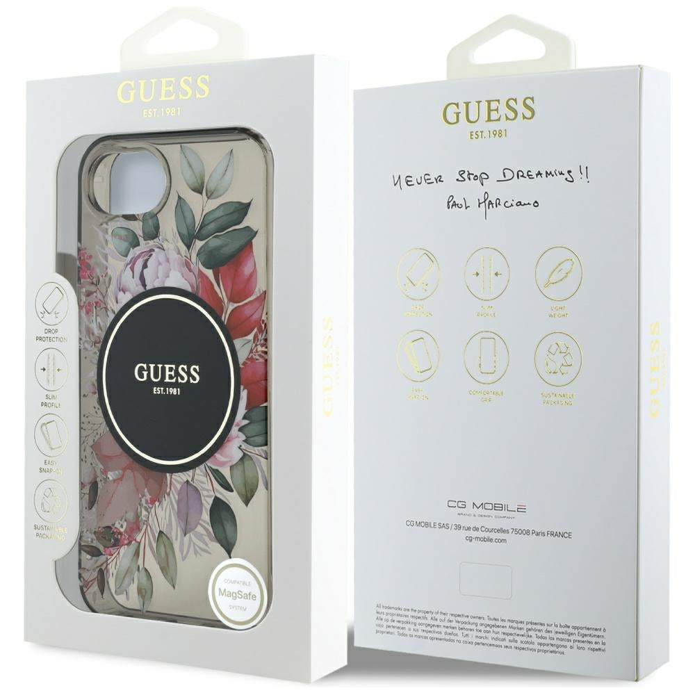Capa MagSafe para Apple iPhone 17e / 16e, Guess, IML Flowers, Preta