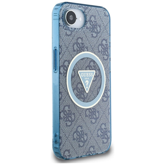 Capa MagSafe para Apple iPhone 16e, Guess, IML Glitter 4G Circle Triangle, Azul