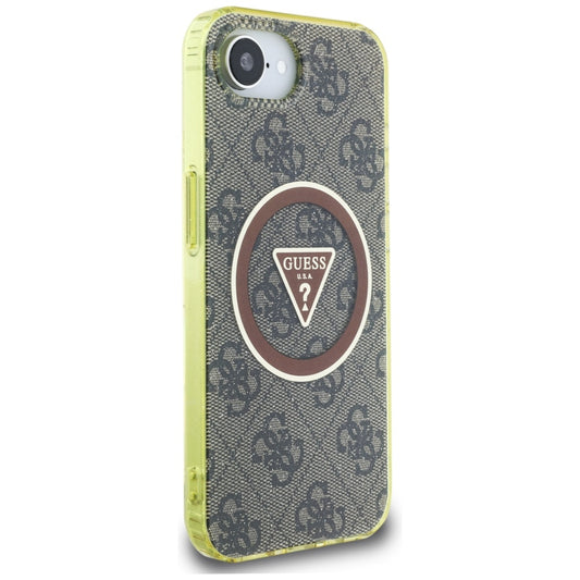 Capa MagSafe para Apple iPhone 16e, Guess, IML Glitter 4G Circle Triangle, Castanho