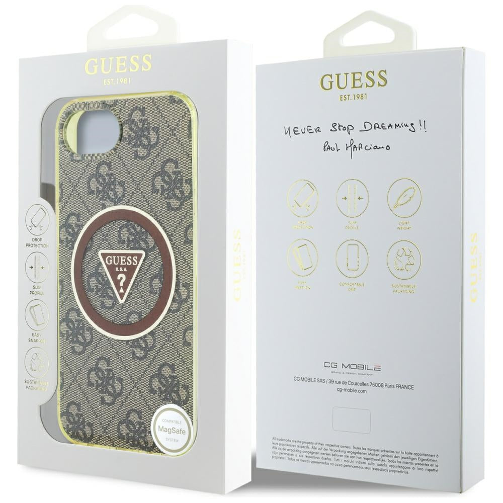 Capa MagSafe para Apple iPhone 17e / 16e, Guess, IML Glitter 4G Circle Triangle, Castanho