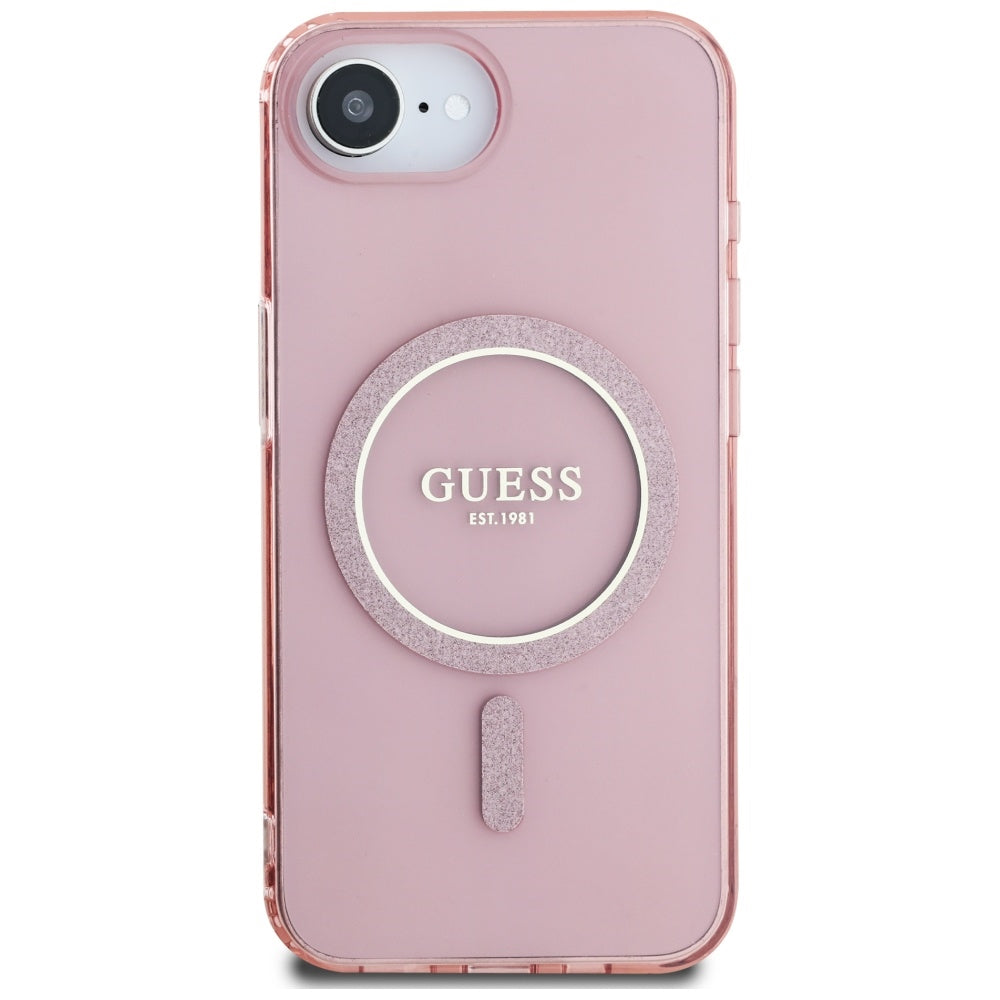 Capa MagSafe para Apple iPhone 17e / 16e, Guess, IML Glitter Circle, Rosa