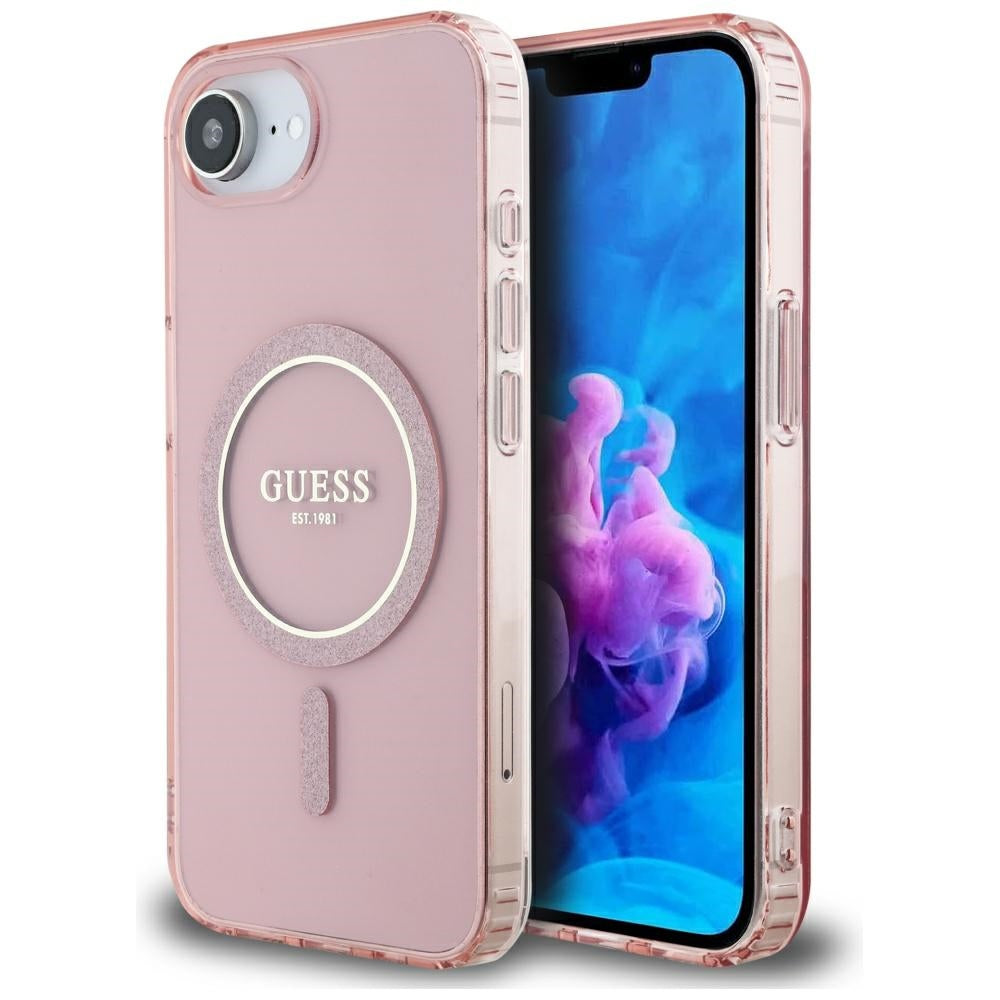 Capa MagSafe para Apple iPhone 17e / 16e, Guess, IML Glitter Circle, Rosa