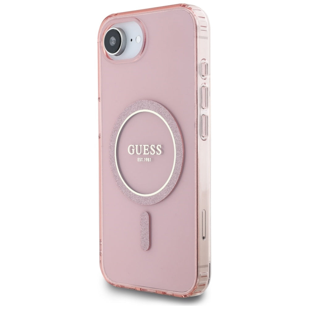 Capa MagSafe para Apple iPhone 17e / 16e, Guess, IML Glitter Circle, Rosa