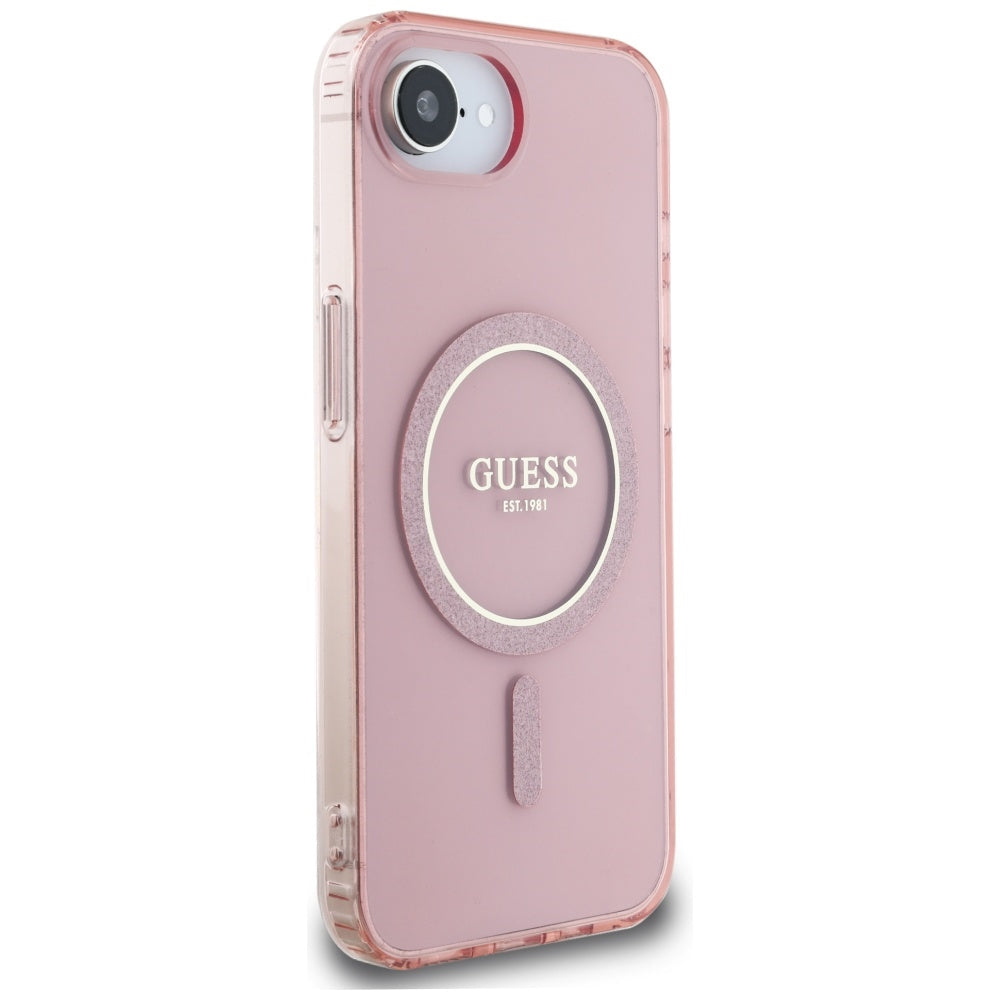 Capa MagSafe para Apple iPhone 17e / 16e, Guess, IML Glitter Circle, Rosa
