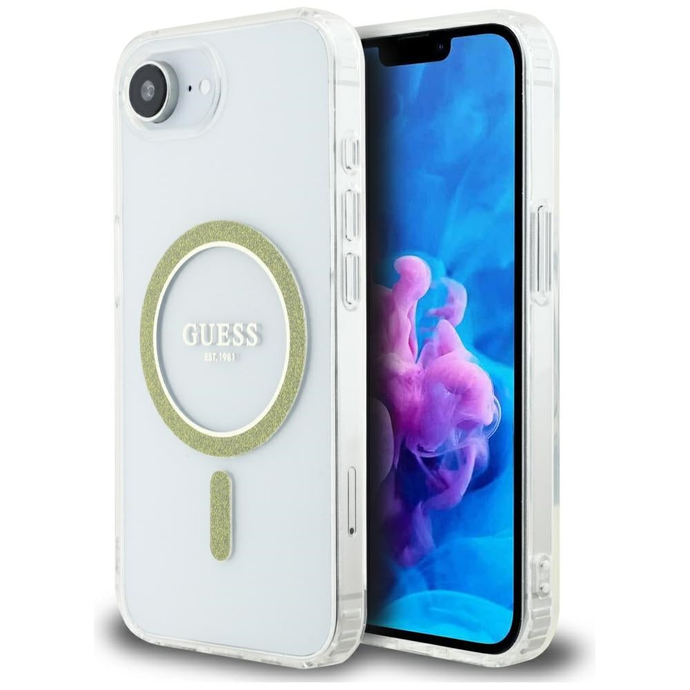 Capa MagSafe para Apple iPhone 17e / 16e, Guess, IML Glitter Circle, Transparente