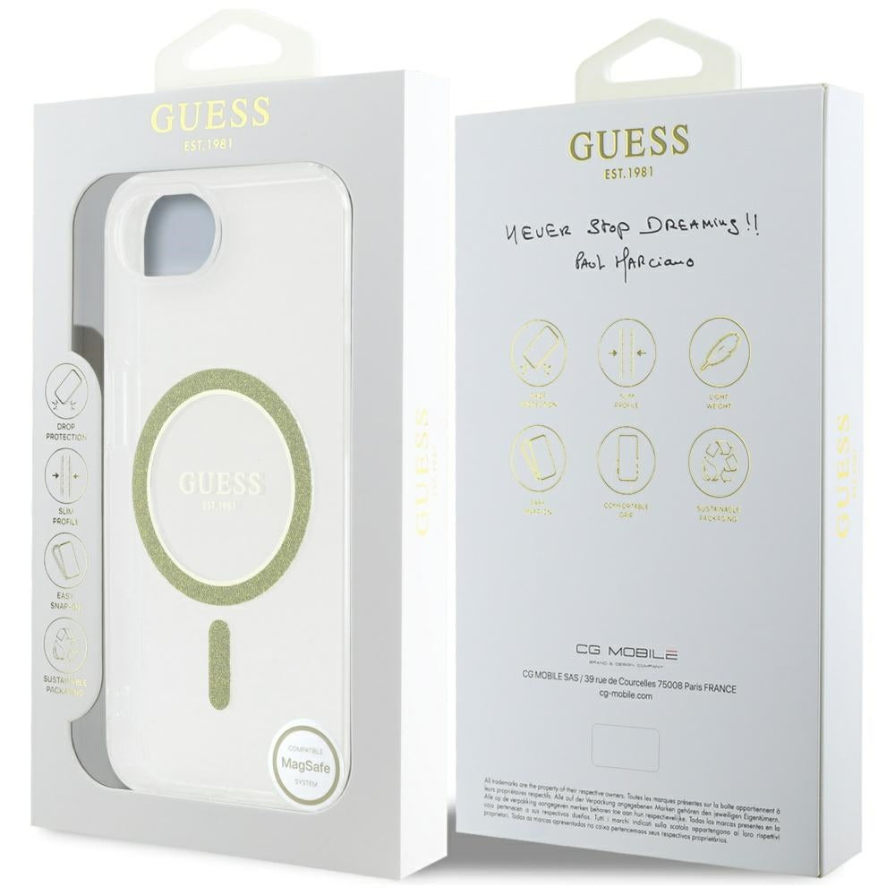 Capa MagSafe para Apple iPhone 17e / 16e, Guess, IML Glitter Circle, Transparente