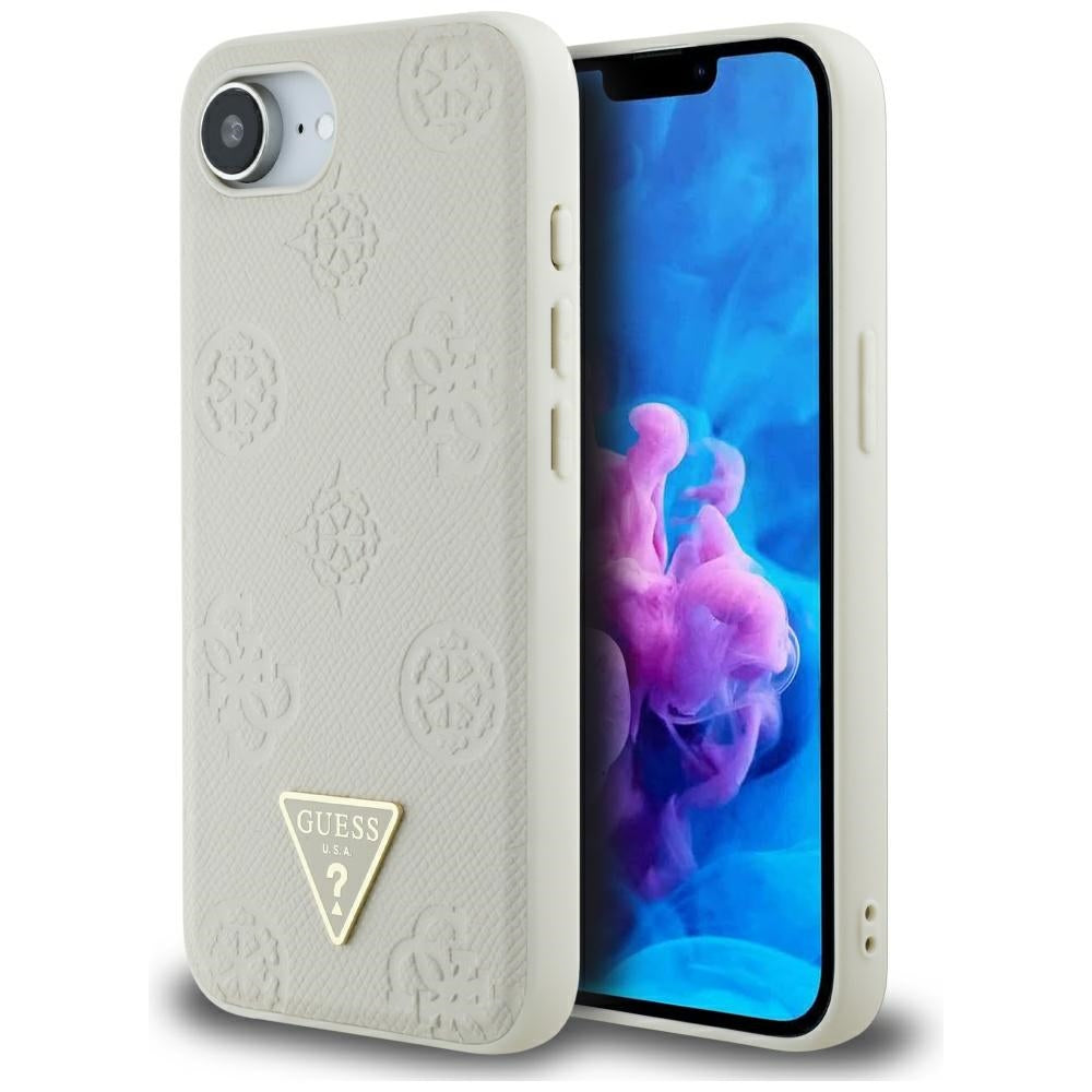Capa MagSafe para Apple iPhone 17e / 16e, Guess, Peony Grained Hot Stamp Triangle, Bege