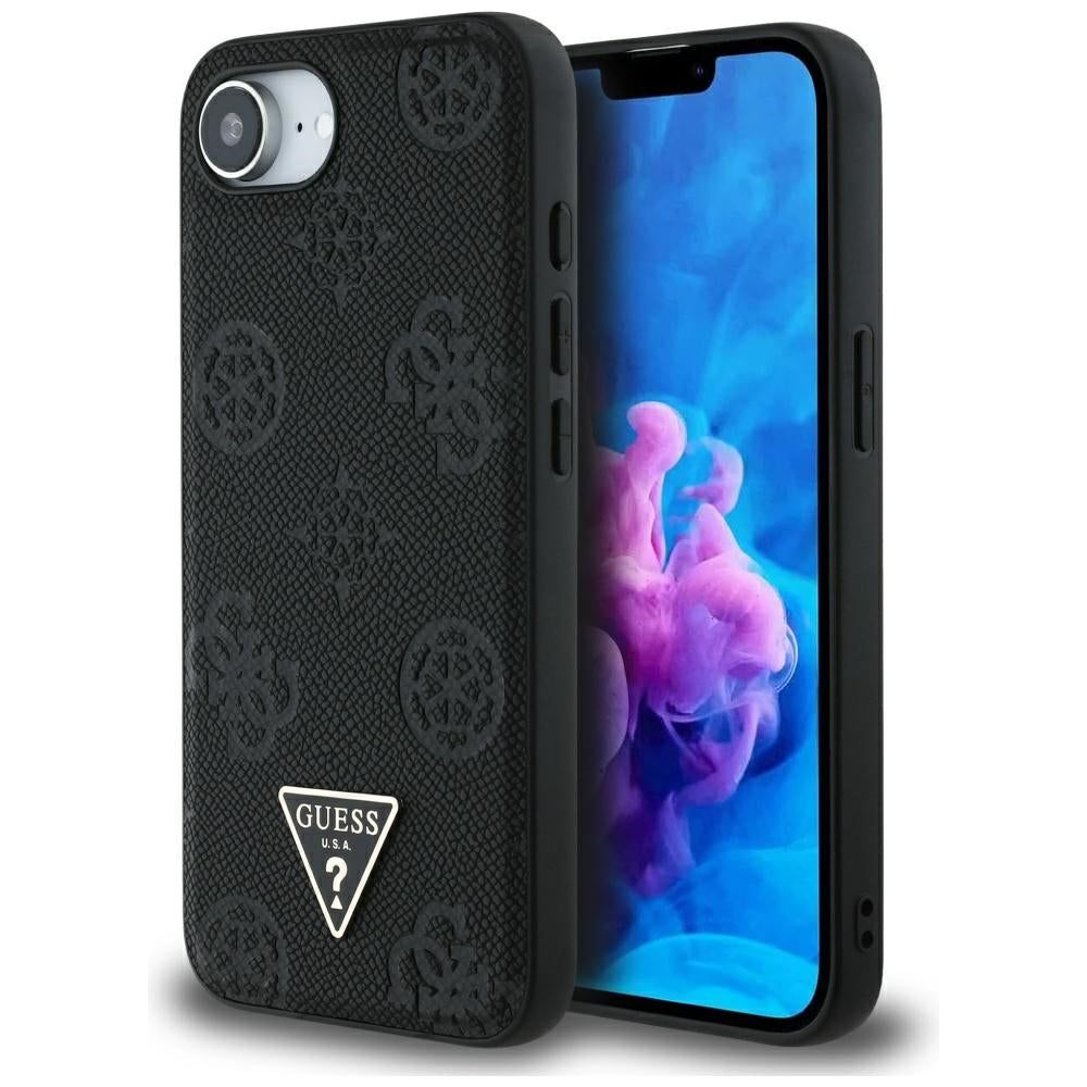 Capa MagSafe para Apple iPhone 17e / 16e, Guess, Peony Grained Hot Stamp Triangle, Preta