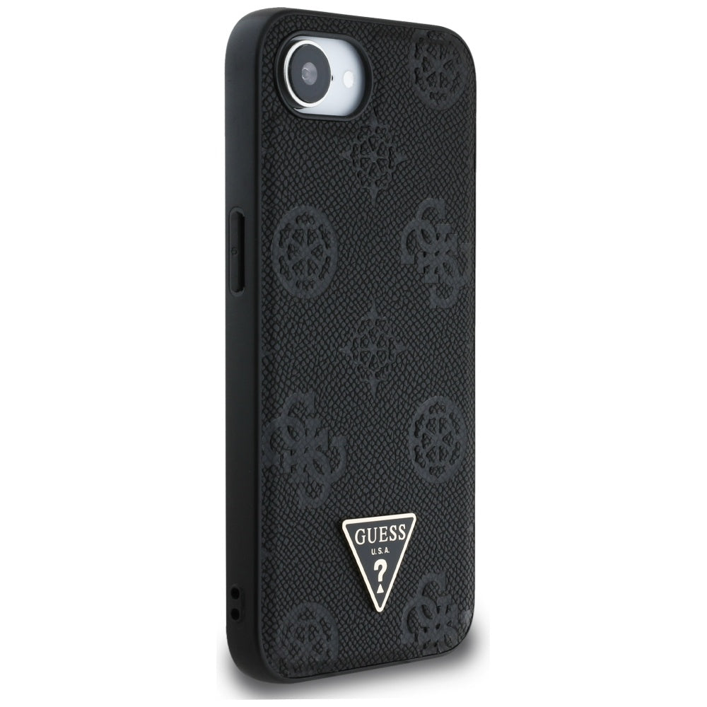 Capa MagSafe para Apple iPhone 17e / 16e, Guess, Peony Grained Hot Stamp Triangle, Preta