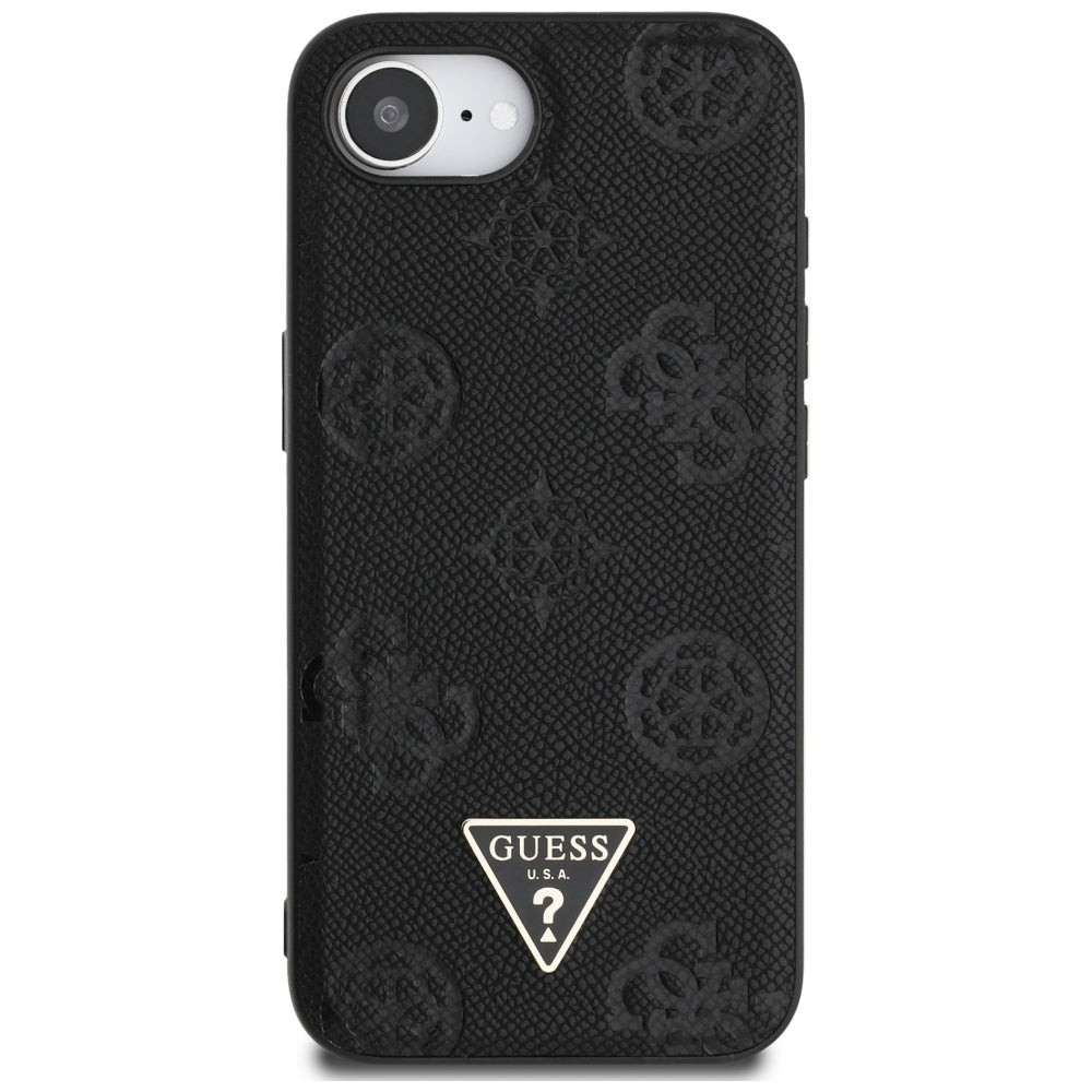Capa MagSafe para Apple iPhone 17e / 16e, Guess, Peony Grained Hot Stamp Triangle, Preta