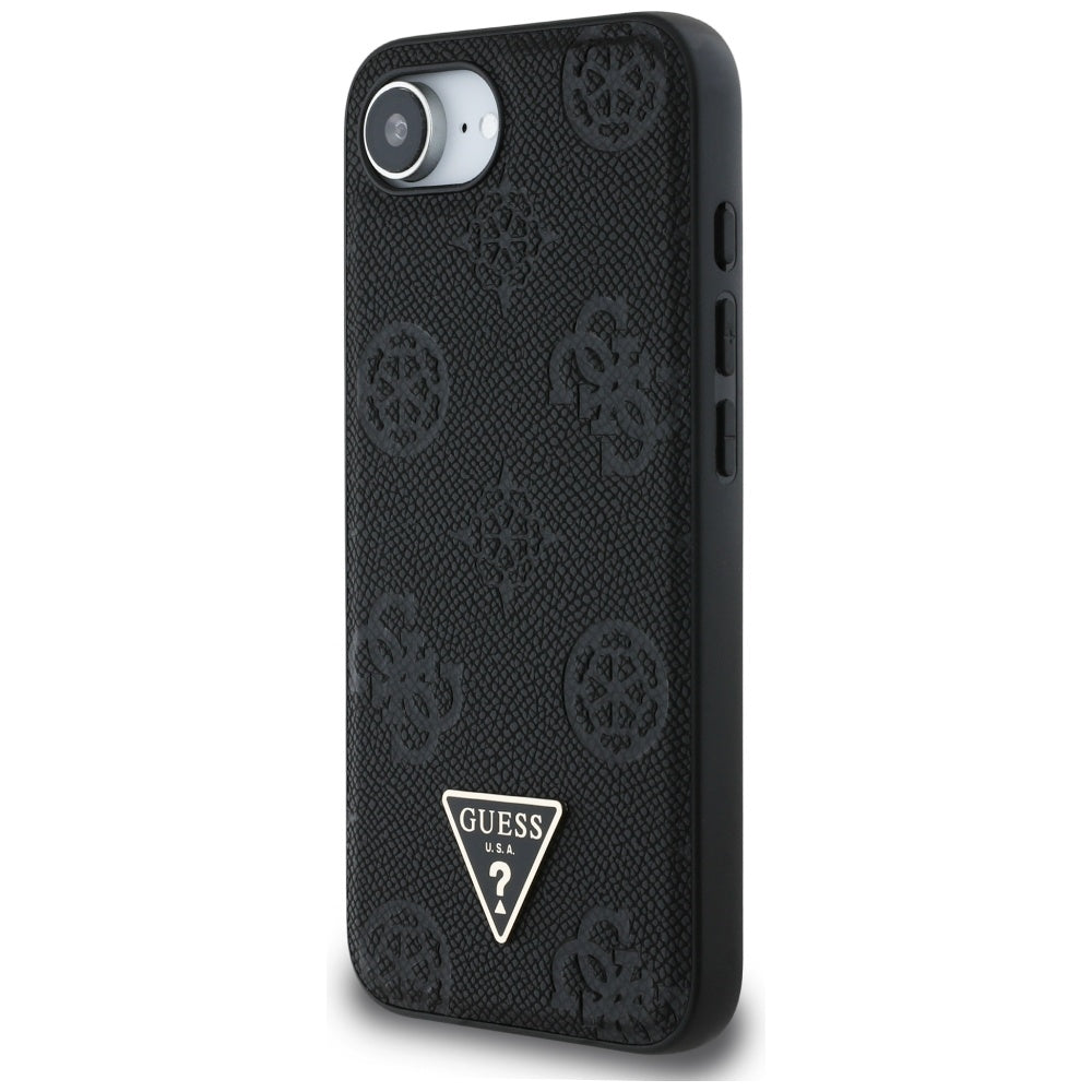 Capa MagSafe para Apple iPhone 17e / 16e, Guess, Peony Grained Hot Stamp Triangle, Preta