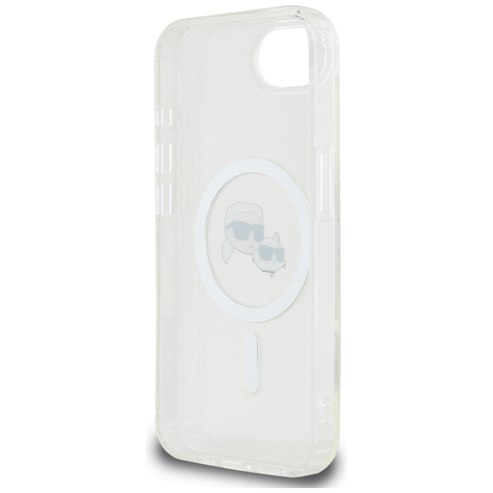 Capa MagSafe para Apple iPhone 17e / 16e, Karl Lagerfeld, IML Metal Karl & Choupette's Heads, Branca.