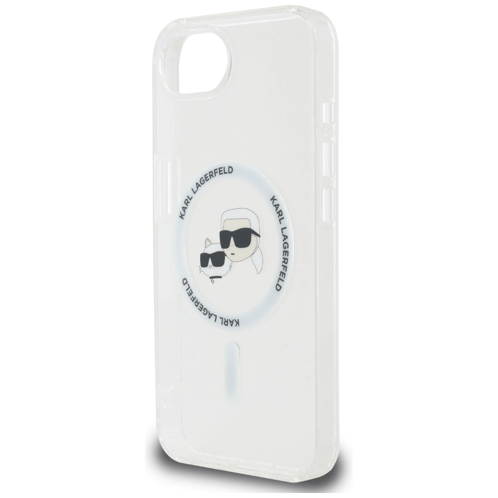 Capa MagSafe para Apple iPhone 17e / 16e, Karl Lagerfeld, IML Metal Karl & Choupette's Heads, Branca.