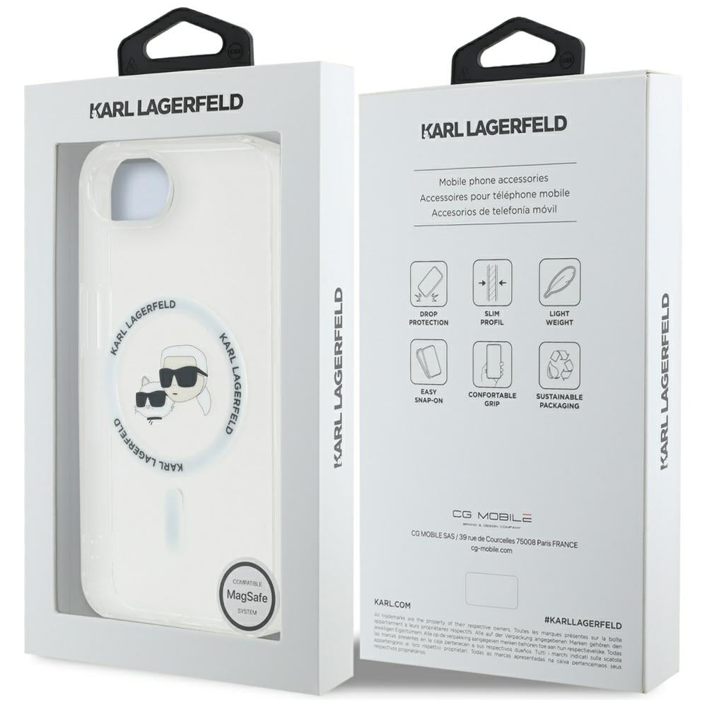Capa MagSafe para Apple iPhone 17e / 16e, Karl Lagerfeld, IML Metal Karl & Choupette's Heads, Branca.