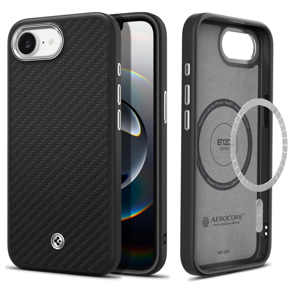 Capa MagSafe para Apple iPhone 17e / 16e, Spigen, Enzo Aramid, Preta Fosca