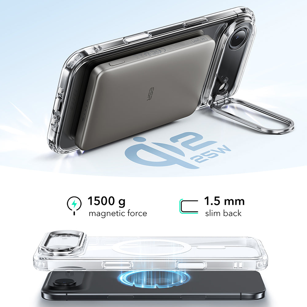 Capa MagSafe para Apple iPhone 17 Air, ESR, Classic Hybrid Kickstand, Transparente