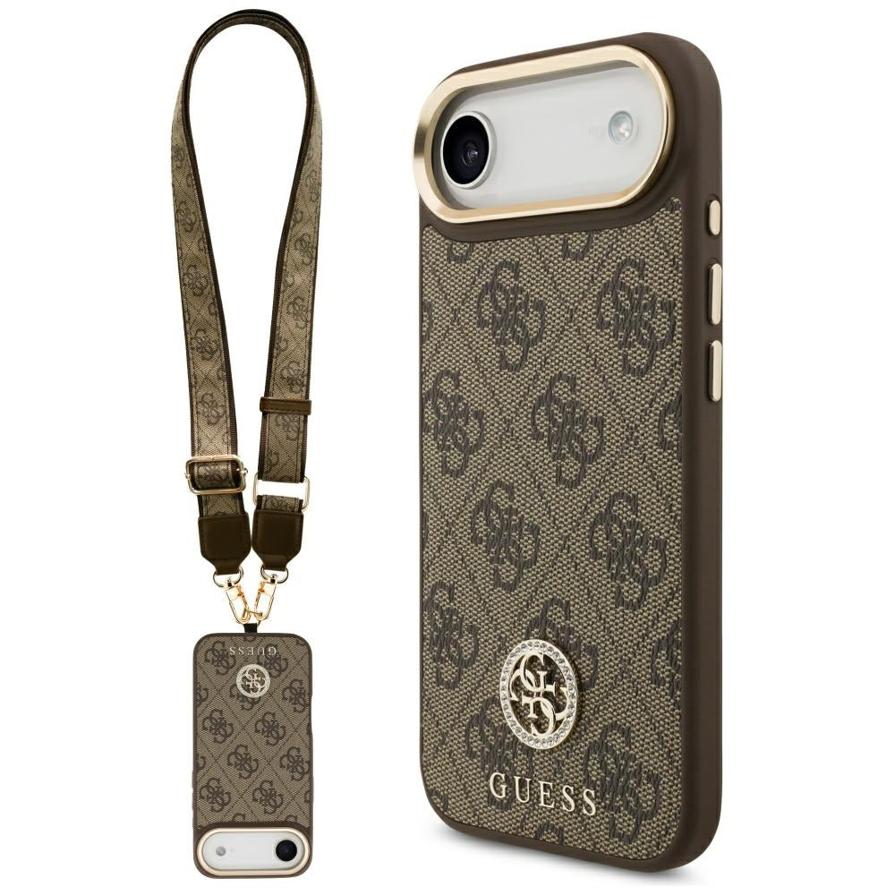 Capa MagSafe para Apple iPhone 17 Air, Guess, 4G Strass Logo com Alça Grande, Marrom