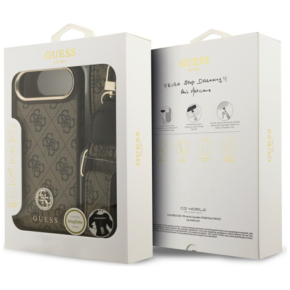 Capa MagSafe para Apple iPhone 17 Air, Guess, 4G Strass Logo com Alça Grande, Marrom