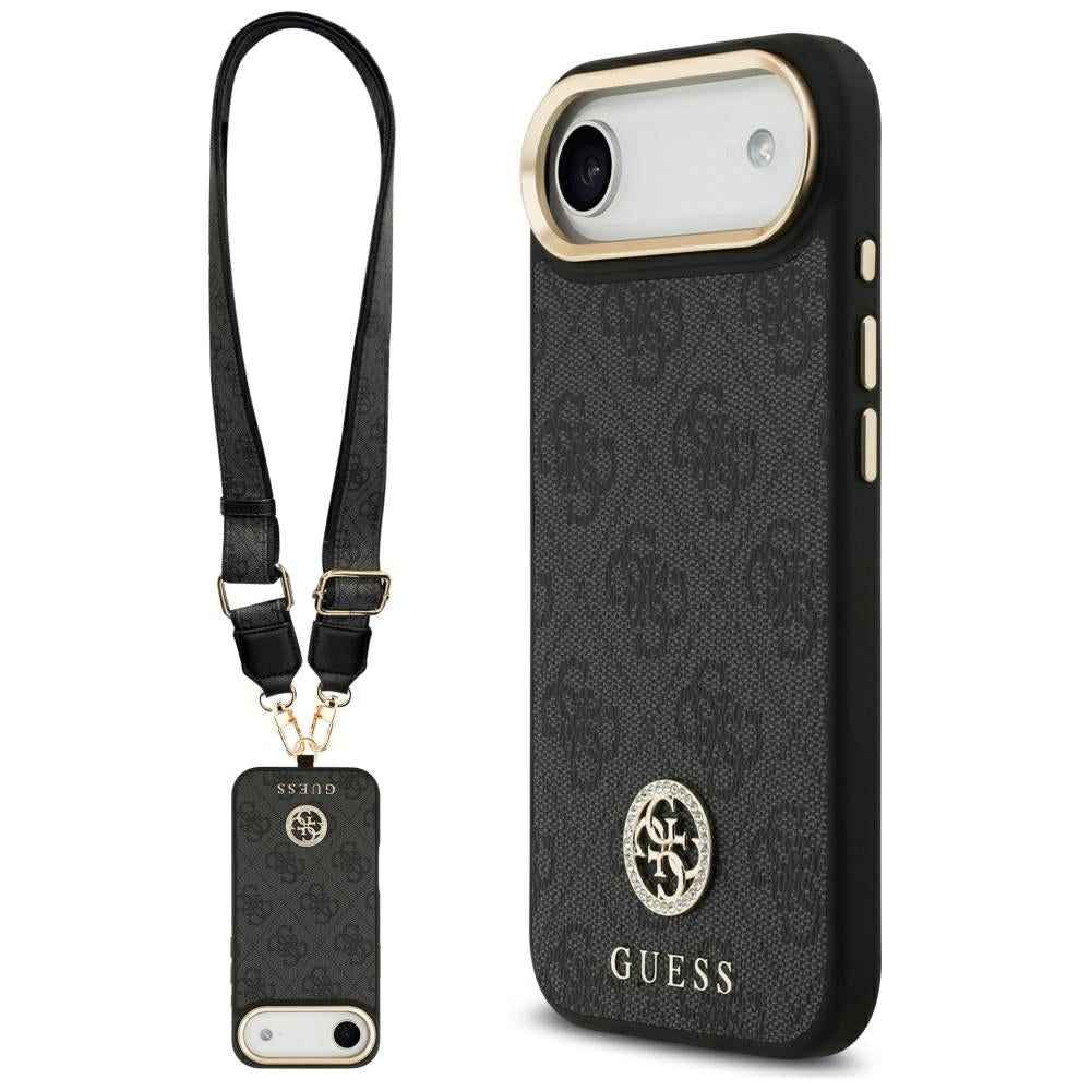 Capa MagSafe para Apple iPhone 17 Air, Guess, 4G Strass Logo com Alça Grande, Preta