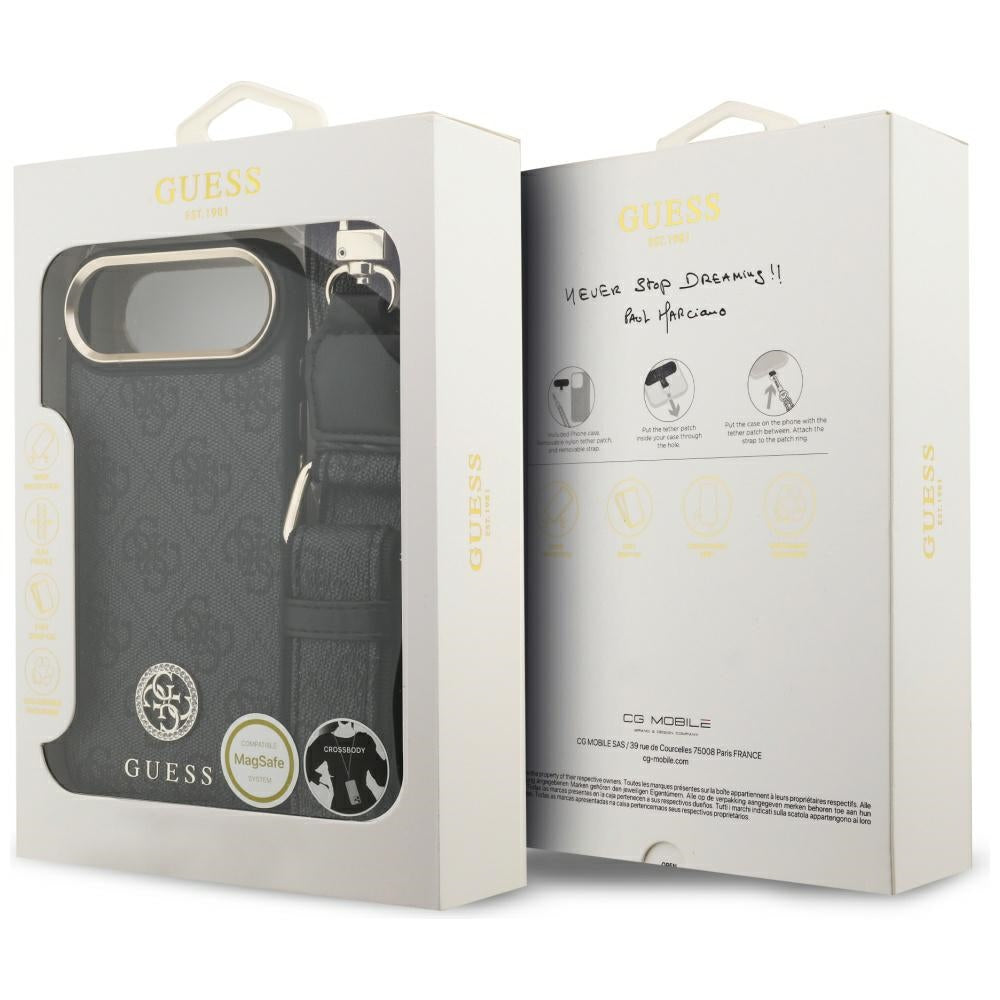 Capa MagSafe para Apple iPhone 17 Air, Guess, 4G Strass Logo com Alça Grande, Preta