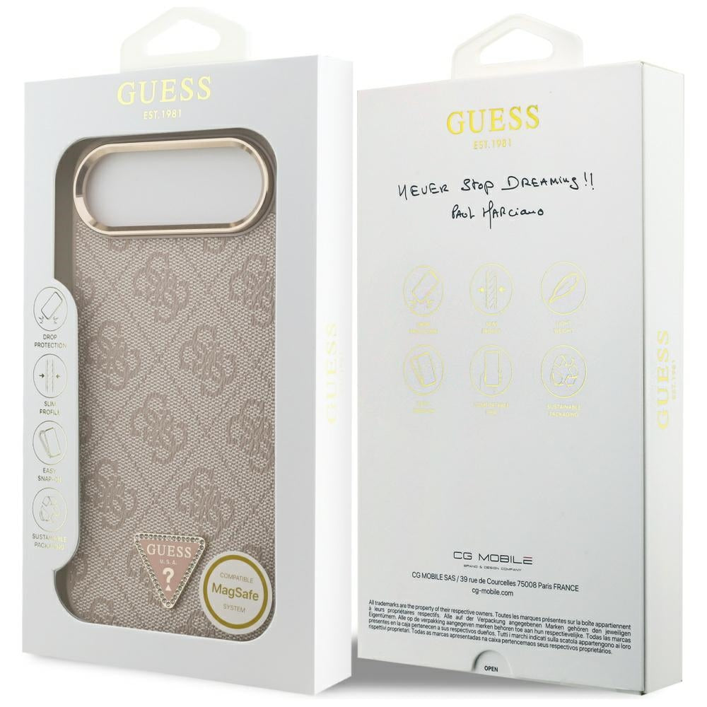 Capa MagSafe para Apple iPhone 17 Air, Guess, Logo Triângulo 4G, Rosa Dourado
