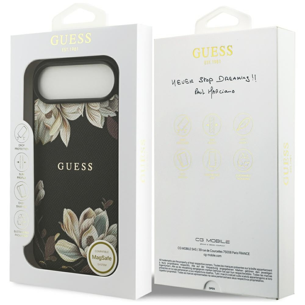 Capa MagSafe para Apple iPhone 17 Air, Guess, Grained Flowers, Preta