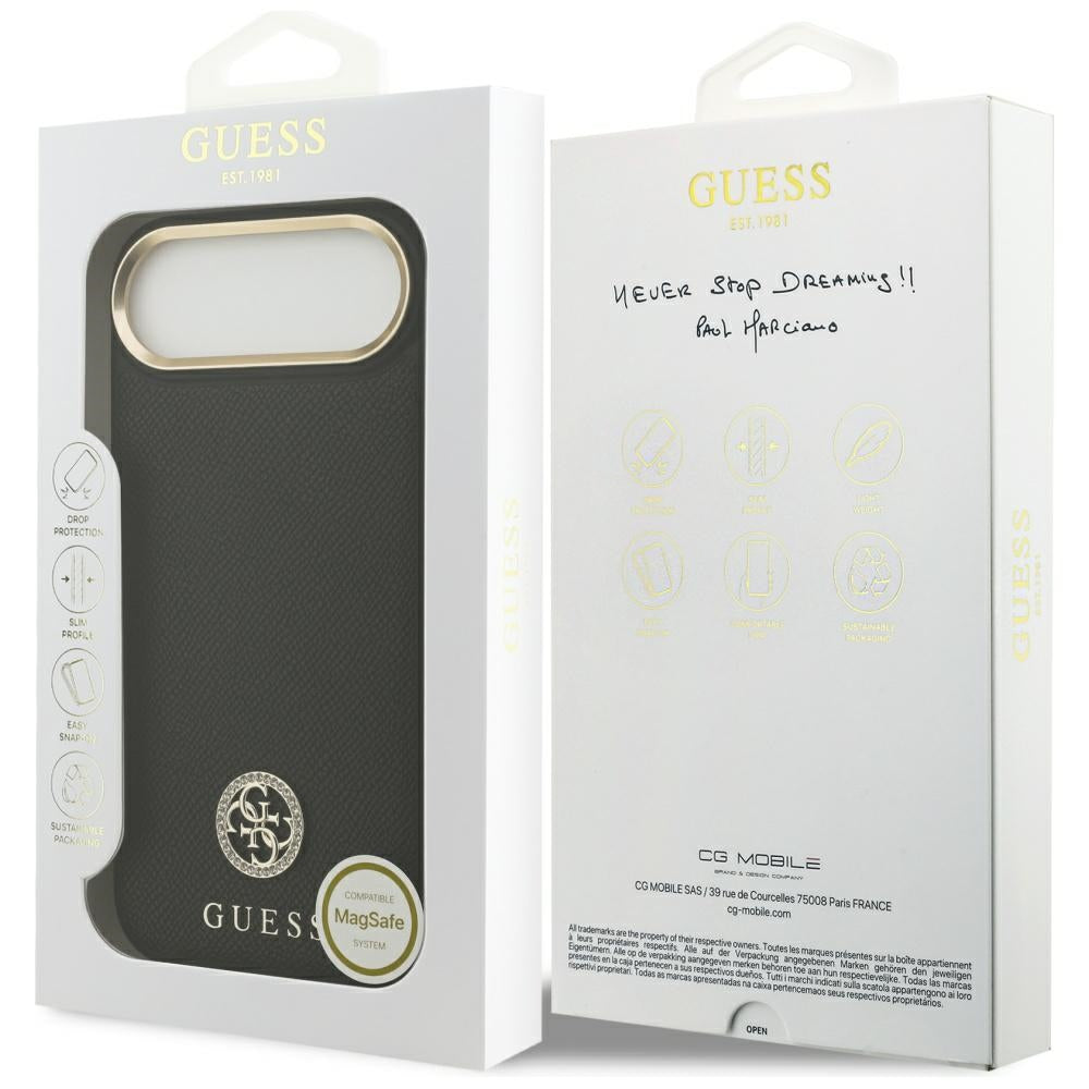 Capa MagSafe para Apple iPhone 17 Air, Guess, Grained Strass Logo, Preta