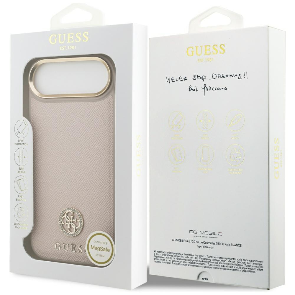Capa MagSafe para Apple iPhone 17 Air, Guess, Grained Strass Logo, Rosa