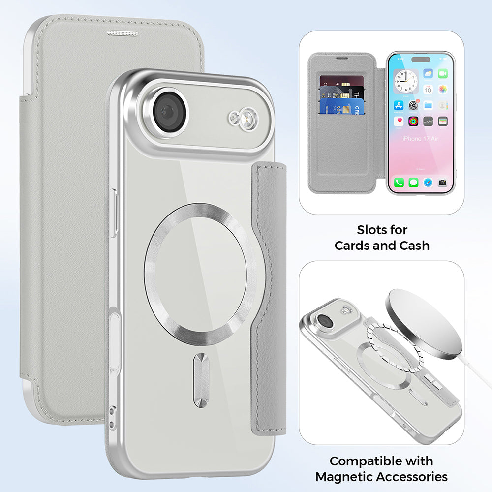 MagSafe Case for Apple iPhone 17 Air, Techsuit, SmartMag Book, Gray
