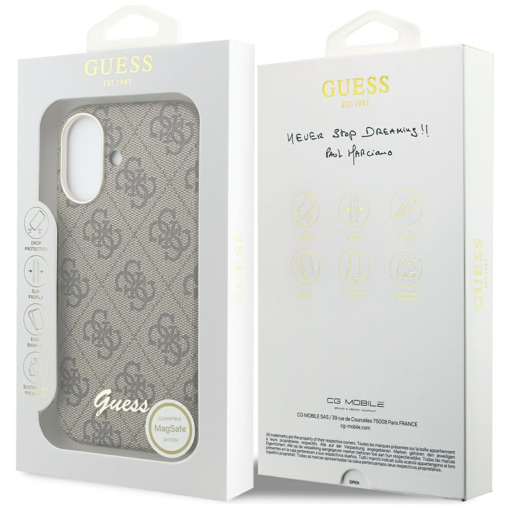 Capa MagSafe para Apple iPhone 17, Guess, 4G Script Logo, Castanho