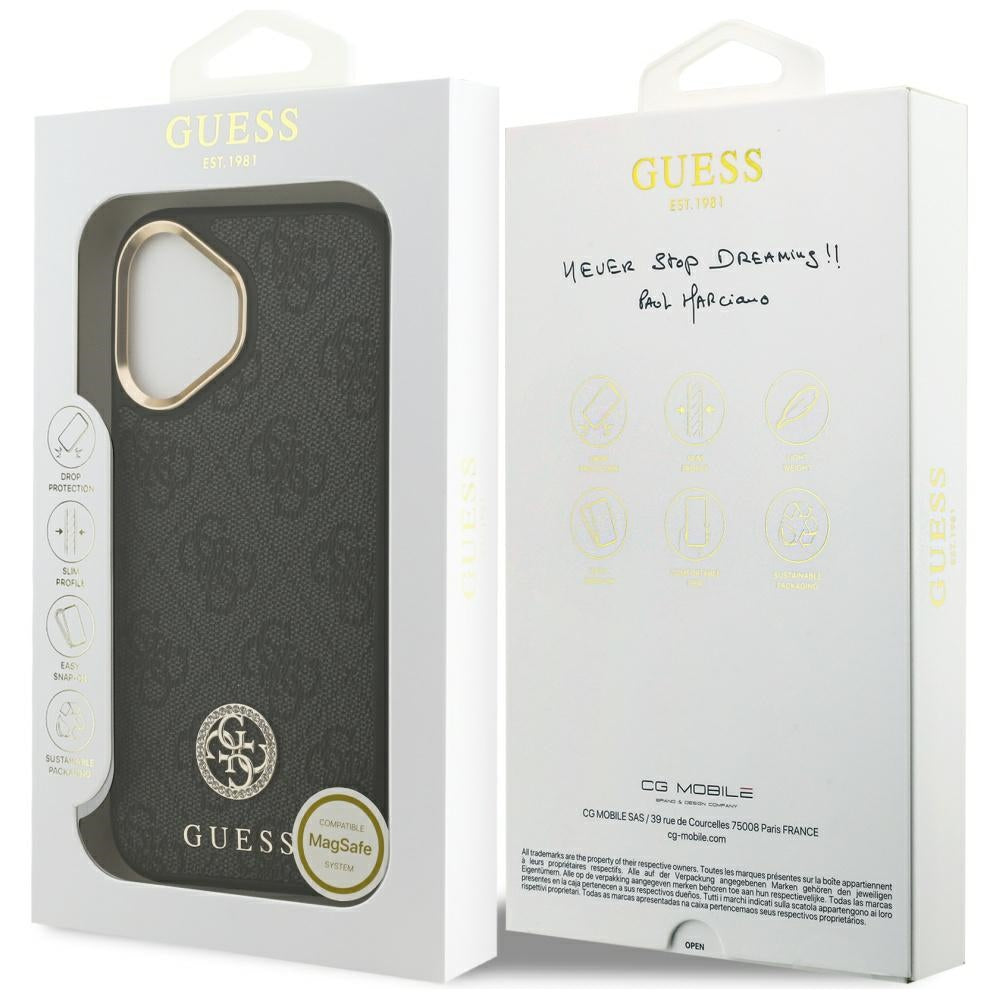 Capa MagSafe para Apple iPhone 17, Guess, 4G Strass Logo, Preta