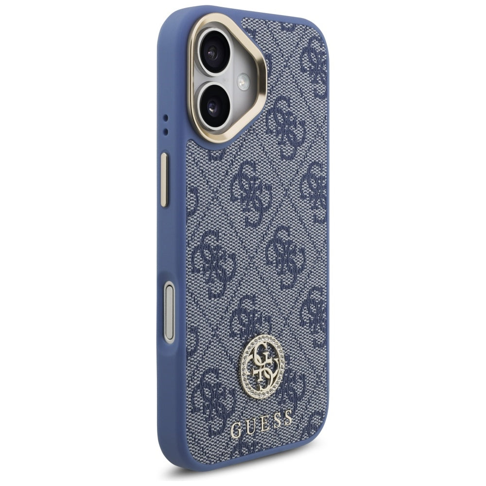 MagSafe Case for Apple iPhone 17, Guess, 4G Strass Logo with Big Strap, Blue